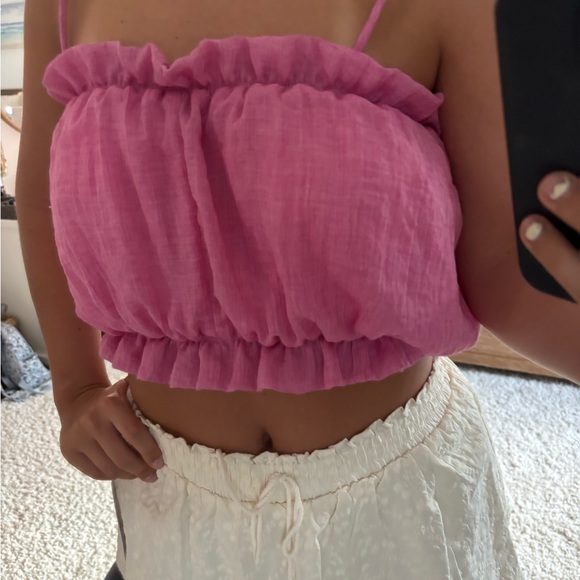 Pink Ruffled Off-Shoulder Top - Picture 3 of 5